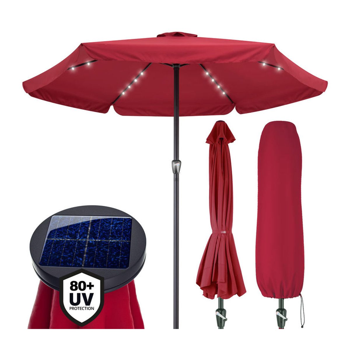 Kingsleeve Sonnenschirm Athen Rot mit LED Solar-Beleuchtung und UV-Schutz Ø 330 cm - Bild 4