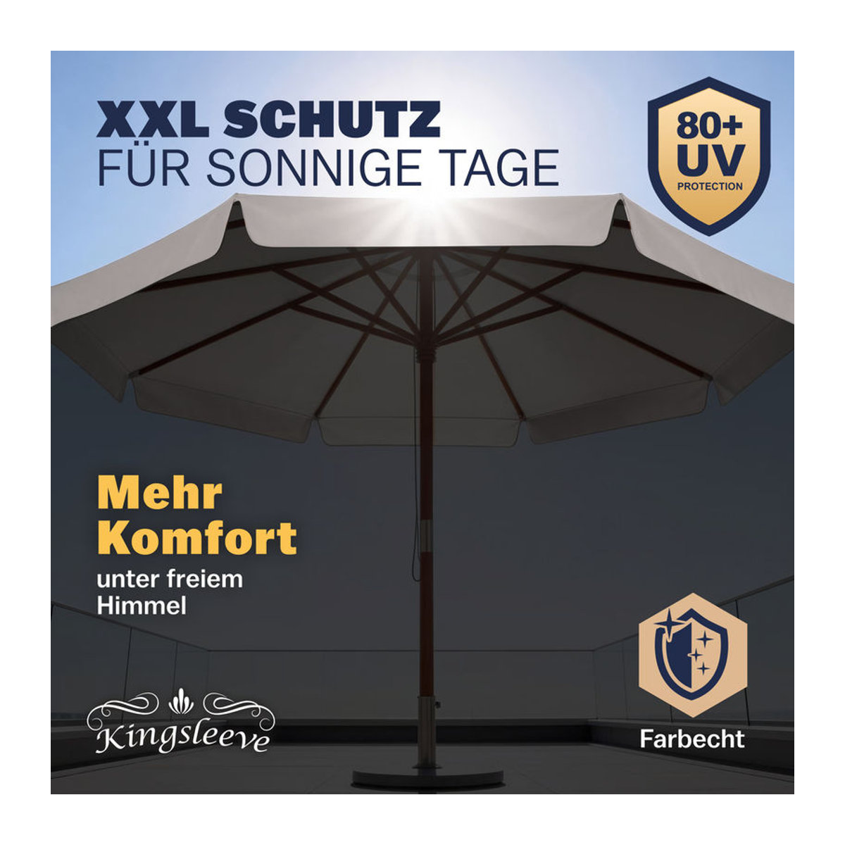 KINGSLEEVE Sonnenschirm aus Holz in Beige mit Ø 330 cm und UV-Schutz 80+ - Bild 5