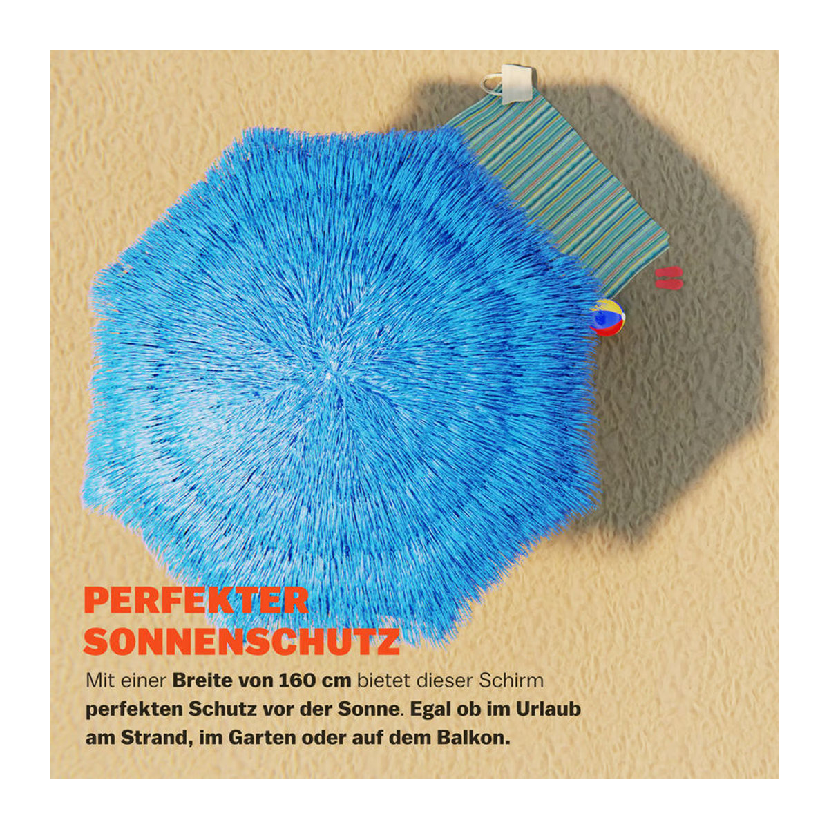 KINGSLEEVE Sonnenschirm Bohemian Blau Ø 160 cm mit UV-Schutz - Bild 3