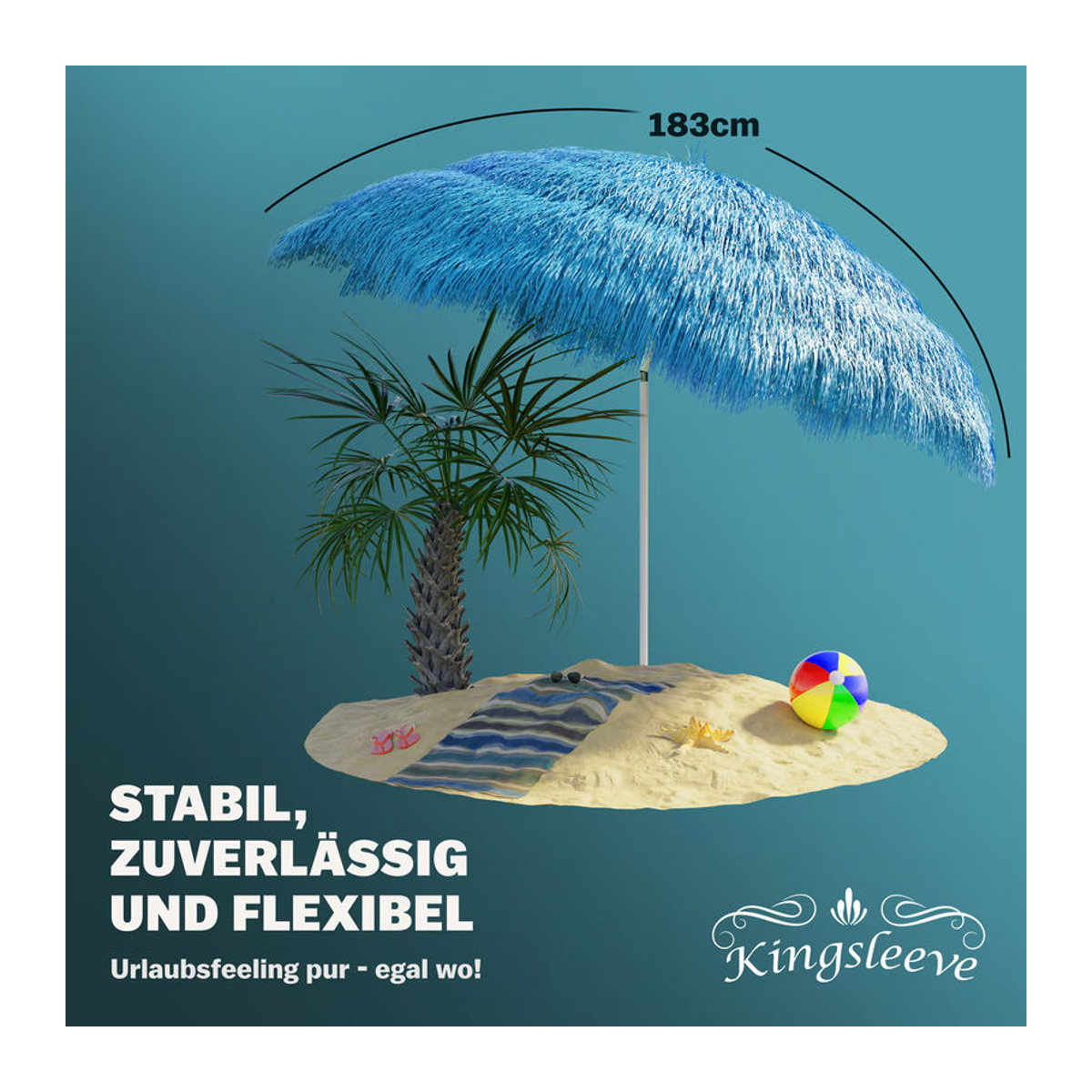 KINGSLEEVE Sonnenschirm Bohemian Blau Ø 160 cm mit UV-Schutz - Bild 5