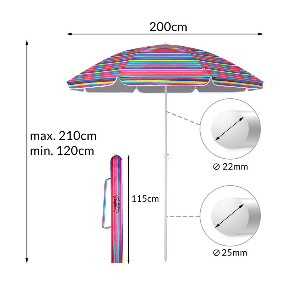 Kingsleeve Sonnenschirm Crete Bunt Ø 200 cm mit Neigefunktion und UV-Schutz 50+ - Bild 4