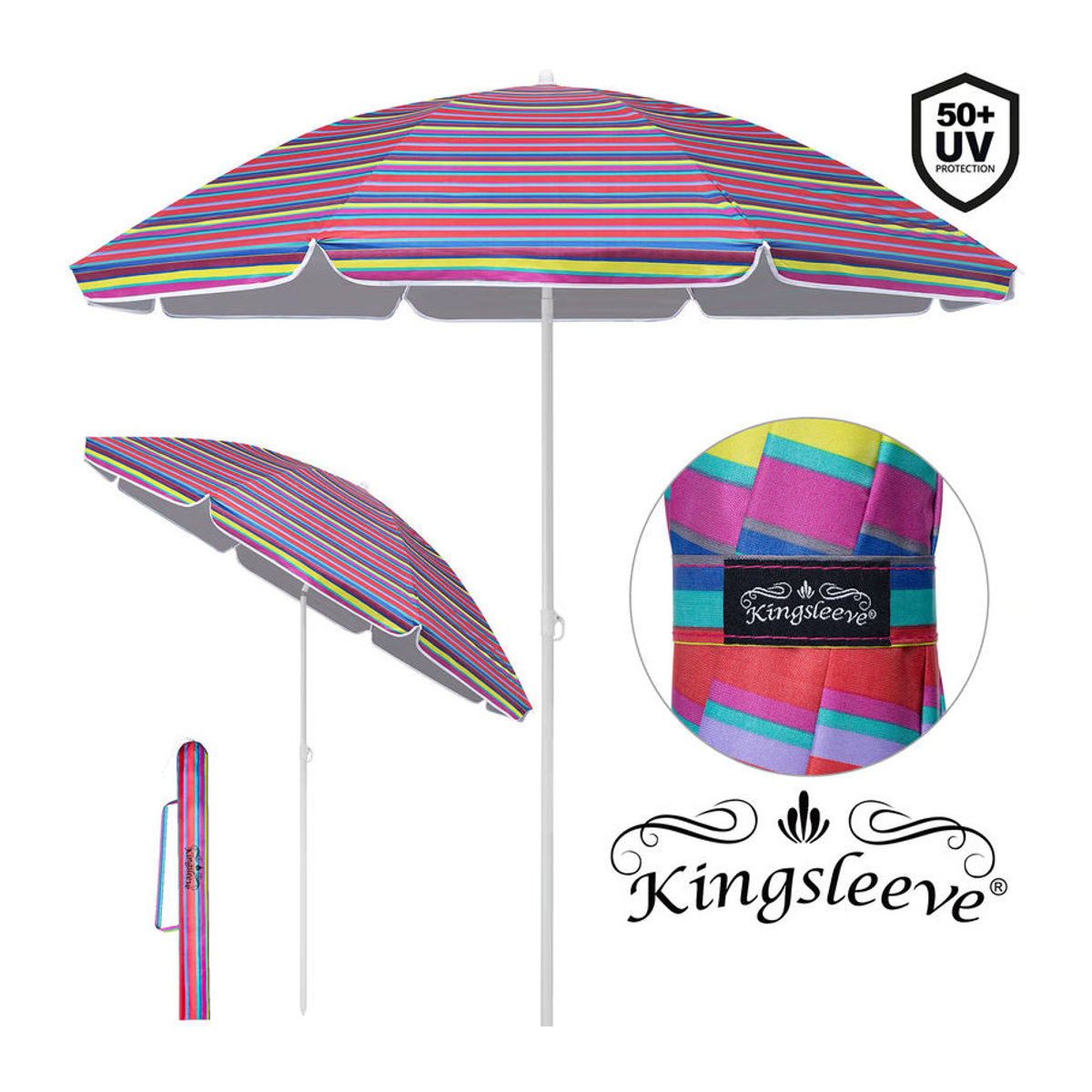 Kingsleeve Sonnenschirm Cyprus Bunt mit UV-Schutz 50+ und Neigefunktion Durchmesser: 180 cm - Bild 2
