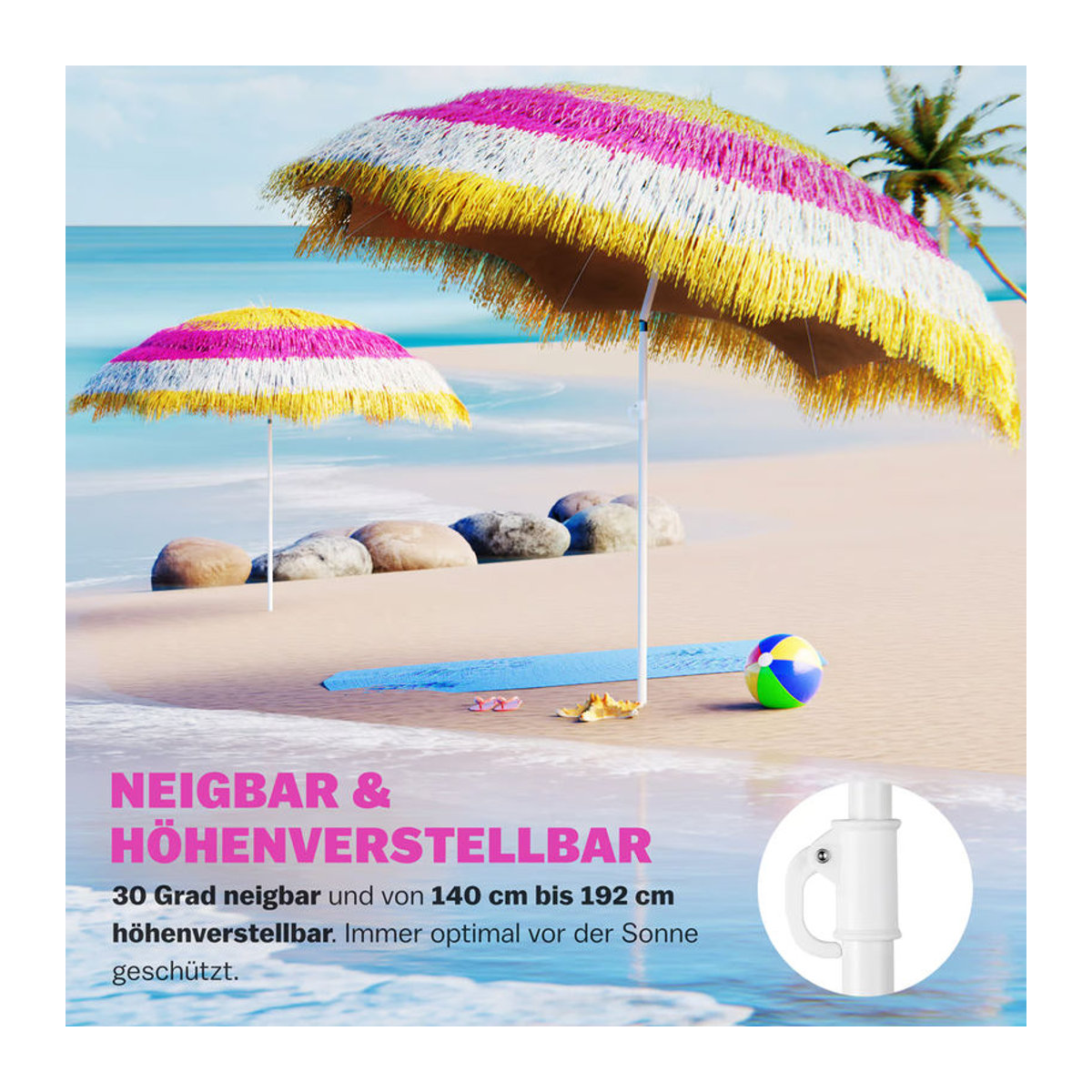 Kingsleeve Sonnenschirm Hawaii Bunt im Bohemian Design mit UV-Schutz, Durchmesser: 160 cm - Bild 2