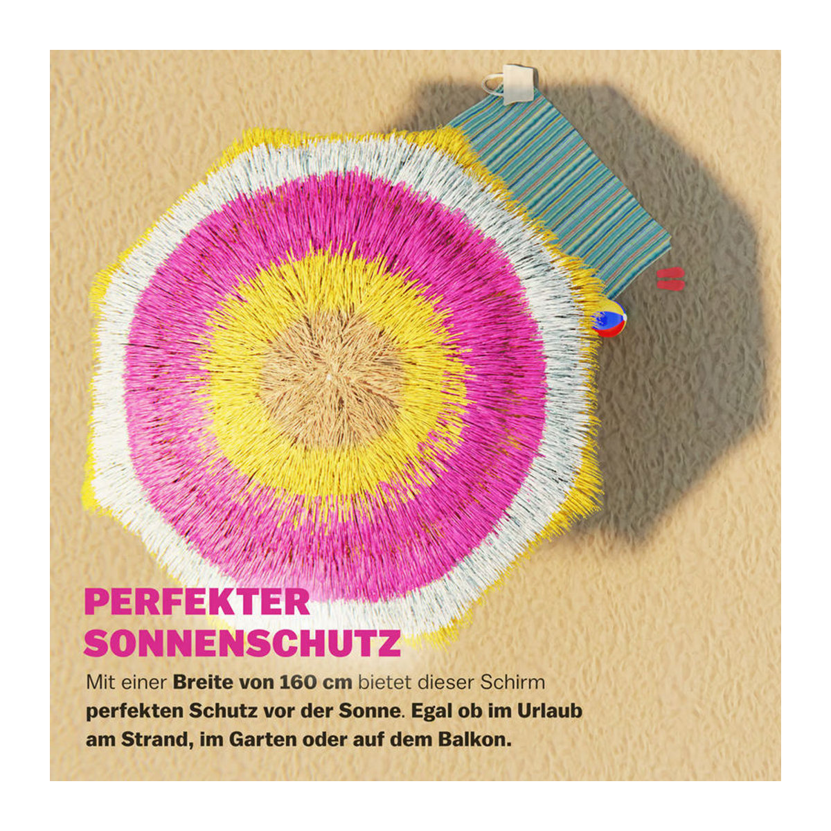 Kingsleeve Sonnenschirm Hawaii Bunt im Bohemian Design mit UV-Schutz, Durchmesser: 160 cm - Bild 3