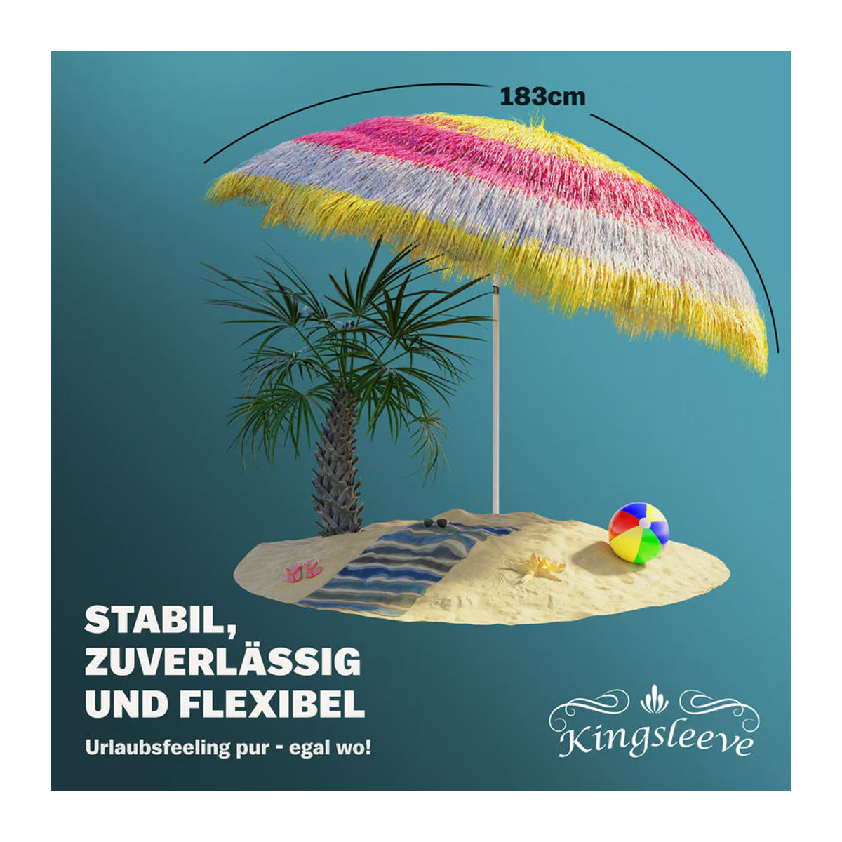 Kingsleeve Sonnenschirm Hawaii Bunt im Bohemian Design mit UV-Schutz, Durchmesser: 160 cm - Bild 5