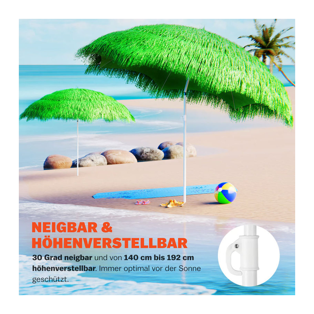 KINGSLEEVE Sonnenschirm Hawaii Grün Ø 160 cm mit UV-Schutz 30+, neigbar, höhenverstellbar und wasserabweisend im Bohemian-Design - Bild 2