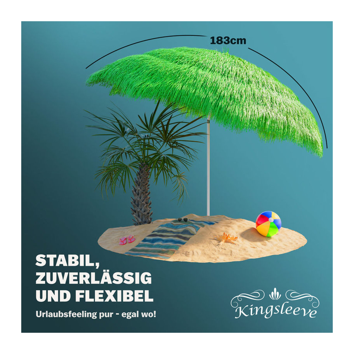 KINGSLEEVE Sonnenschirm Hawaii Grün Ø 160 cm mit UV-Schutz 30+, neigbar, höhenverstellbar und wasserabweisend im Bohemian-Design - Bild 4