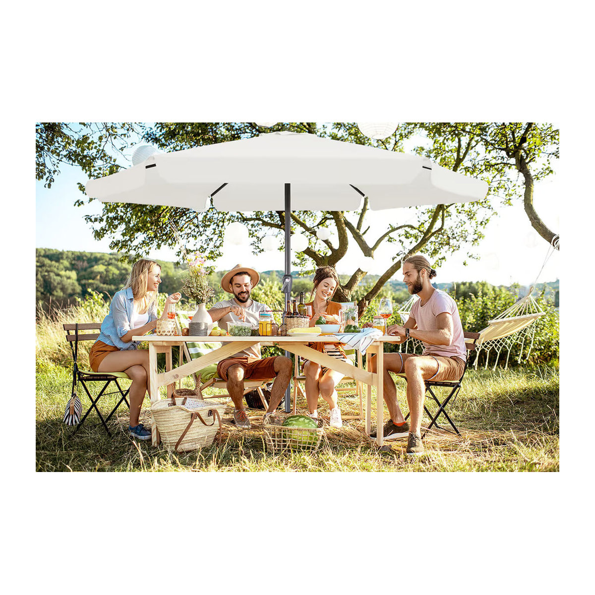 Kingsleeve Sonnenschirm Maui Beige Ø 330 cm mit UV-Schutz 80+ aus Aluminium und Polyester - Bild 3