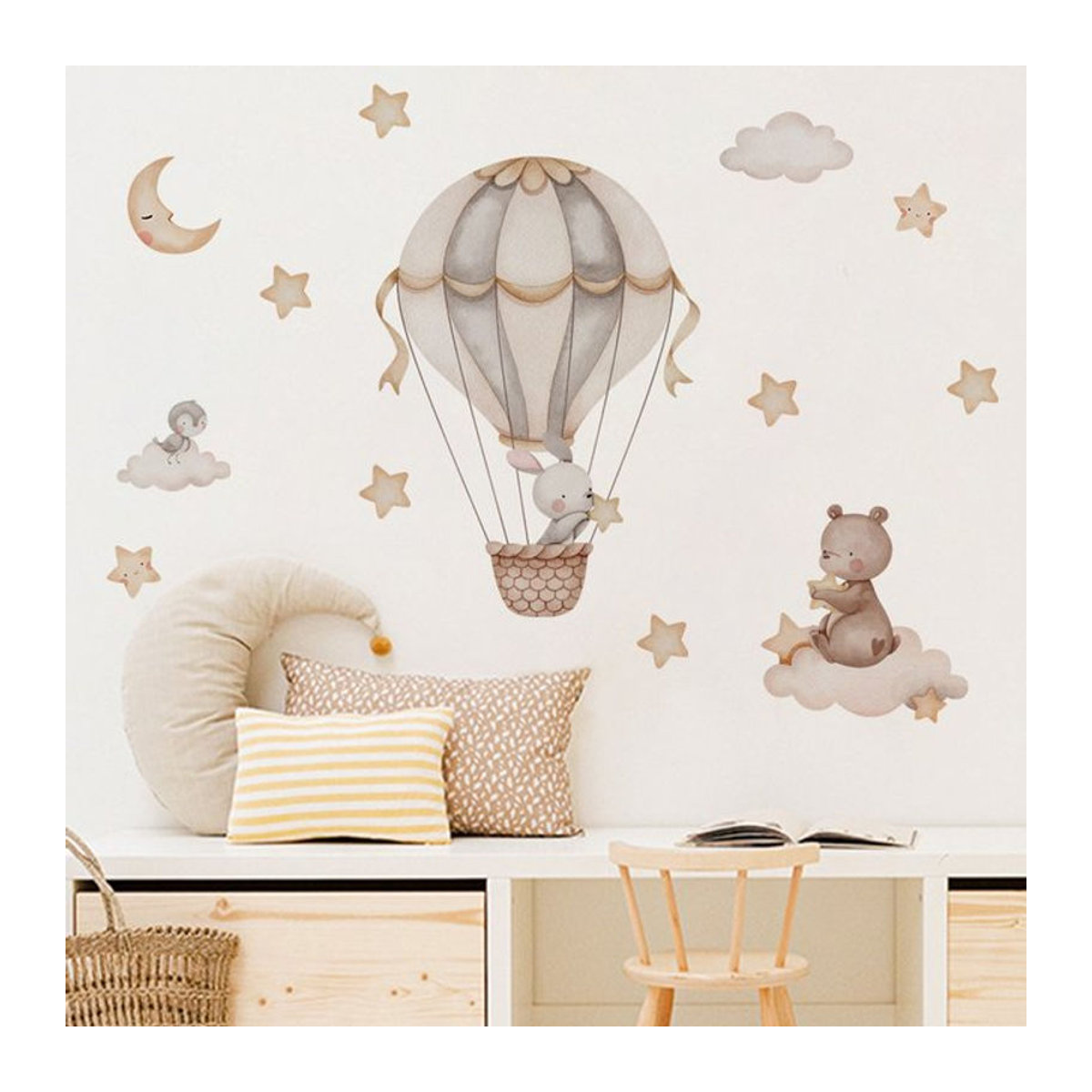 Kingsmile Wandaufkleber mit Cartoon Heißluftballon und Tieren Bär und Kaninchen für Kinderzimmer in Mehrfarbig - Bild 1