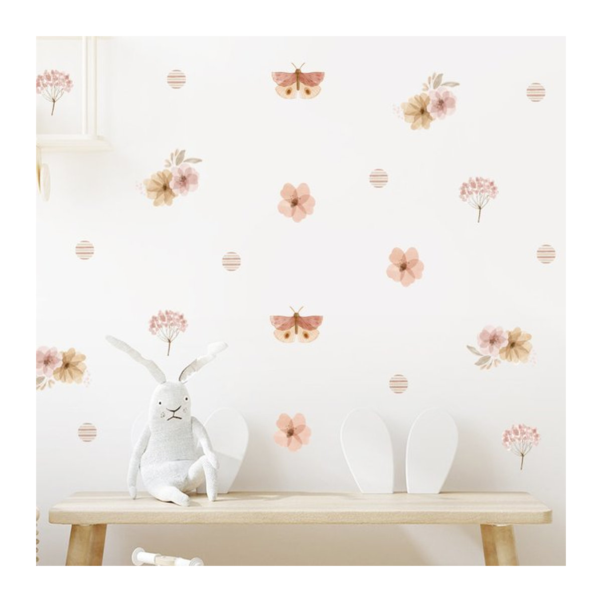 Kingsmile Wandtattoo für das Kinderzimmer mit botanischen Blumen und Schmetterlingen im Boho Aquarell Design, mehrfarbig - Bild 1