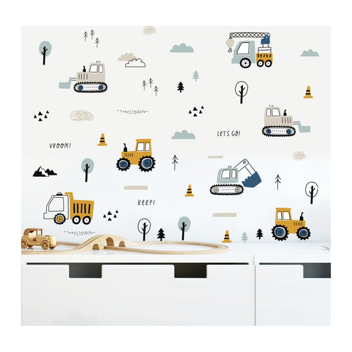 Kingsmile Wandtattoos mit süßen urbanen Bauautos im Aquarell-Stil für das Kinderzimmer, mehrfarbig und abnehmbar - Bild 1