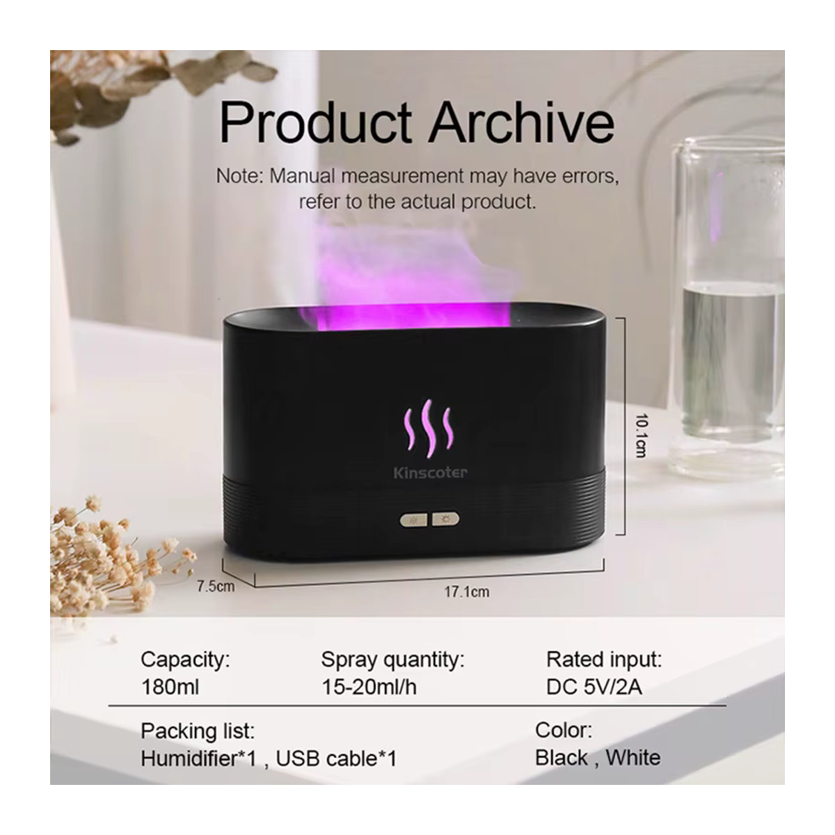 Kinscoter Aroma Diffusor und Luftbefeuchter mit Ultraschall-Technologie und LED Flammen-Effekt in Schwarz - Bild 4