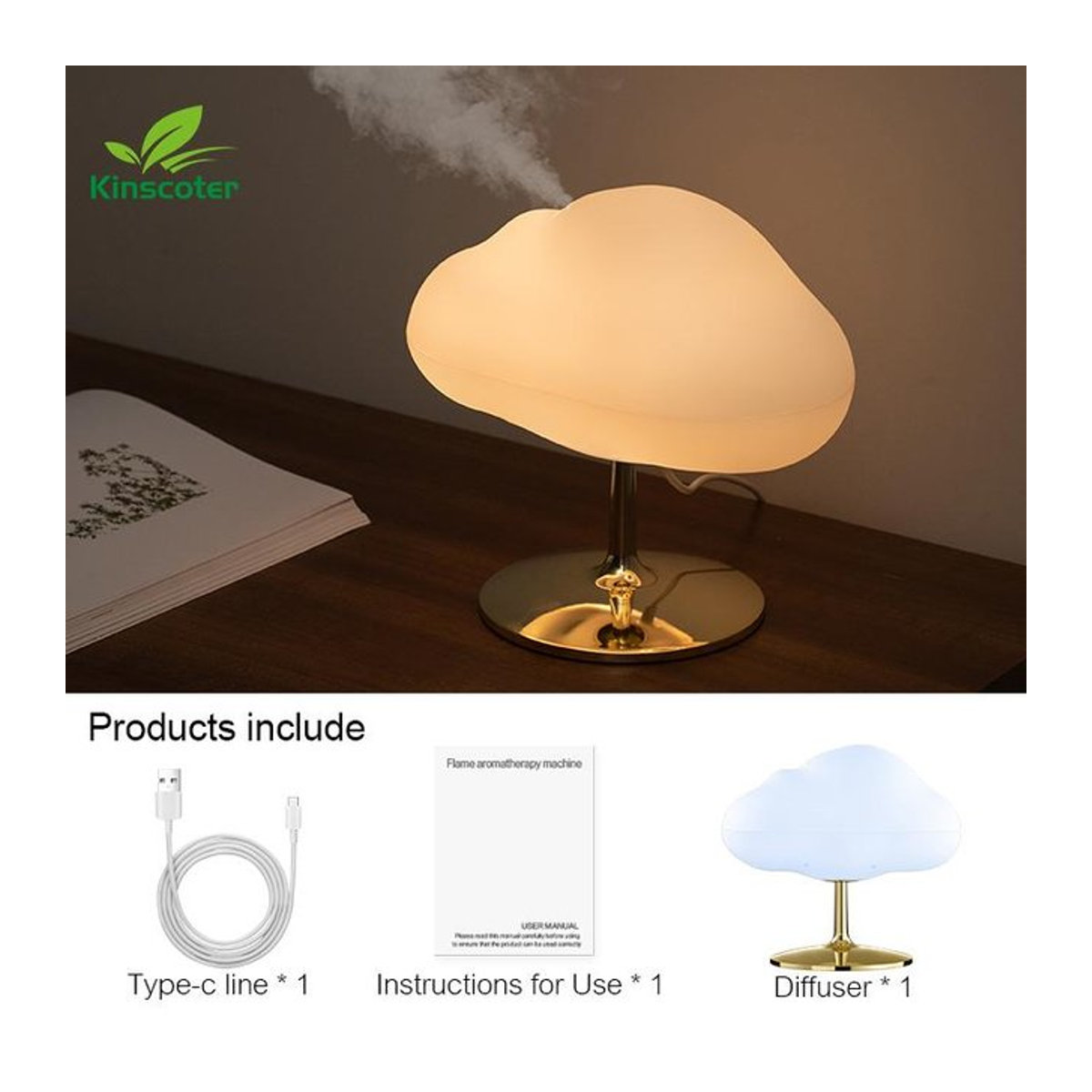 Kinscoter Cloud Luftbefeuchter mit Aromatherapie-Funktion und Nachtlicht-Modus in Weiß - Bild 1