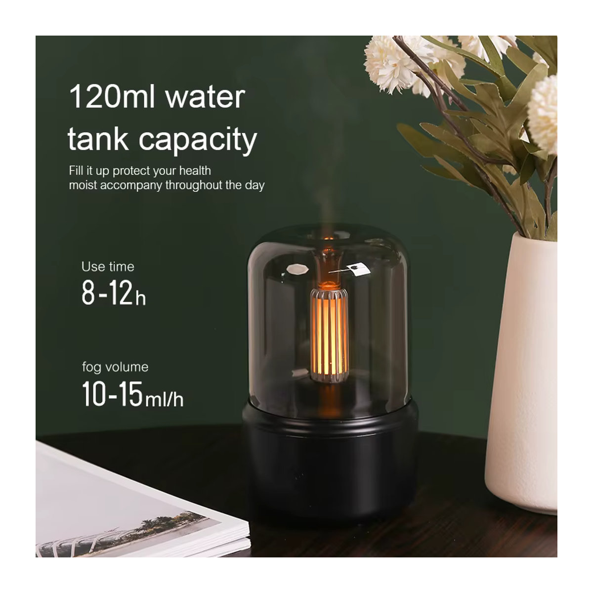 KINSCOTER Tragbarer Mini-Aroma-Diffusor und USB-Luftbefeuchter mit Nachtlicht in Schwarz - Bild 2
