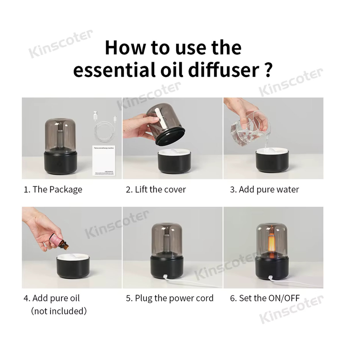 KINSCOTER Tragbarer Mini-Aroma-Diffusor und USB-Luftbefeuchter mit Nachtlicht in Schwarz - Bild 3