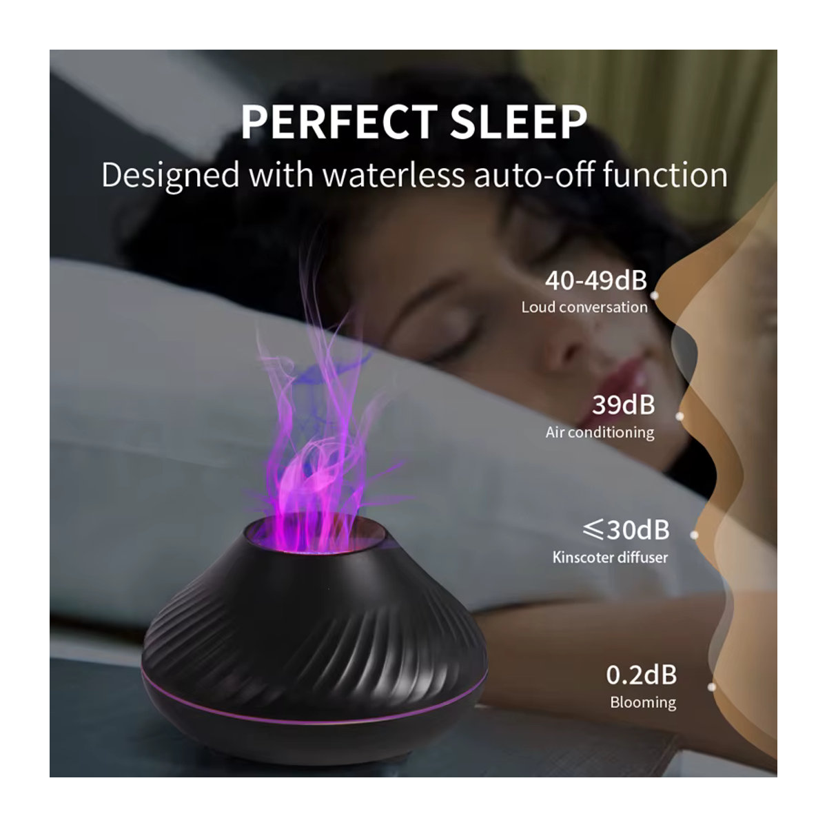 Kinscoter Vulkan-Aroma-Diffusor mit Farbflamme und Nachtlicht, USB-Luftbefeuchter für ätherische Öle, Schwarz, 130 ml - Bild 2