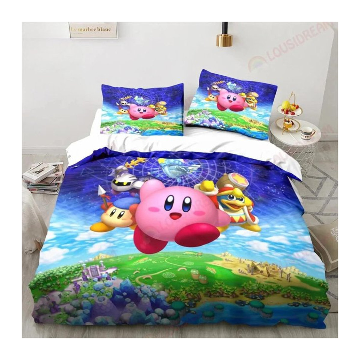 Kirby Cartoon Print Bettwäsche-Set aus Mikrofaser mit Reißverschluss, 2-teilig, B/H: 155 x 220 cm - Bild 1
