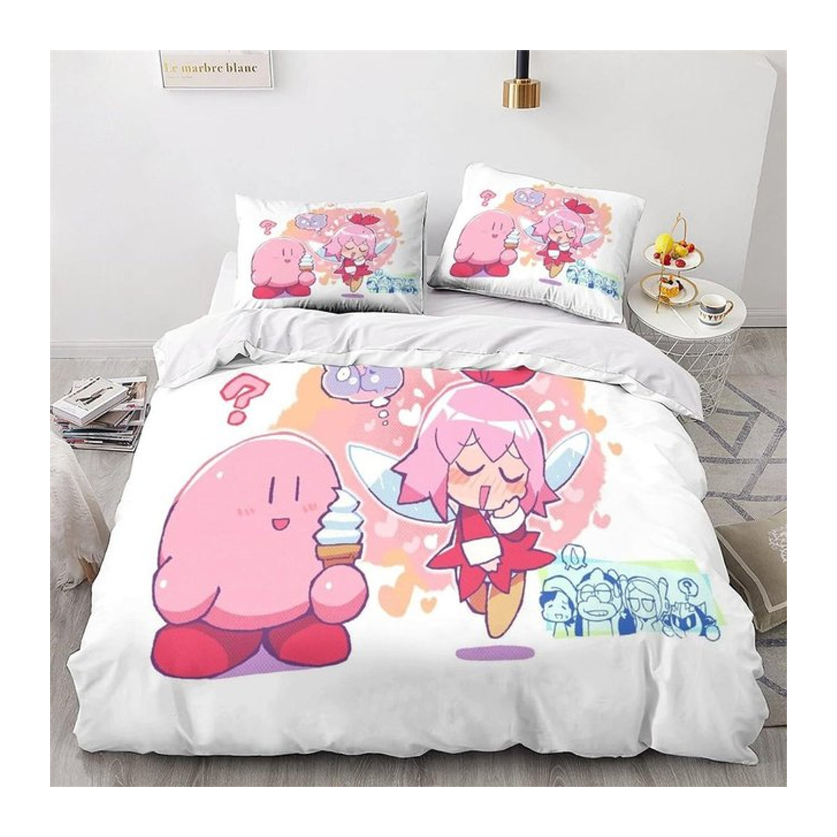 Kirby Cartoon Print Bettwäsche-Set aus weicher Mikrofaser mit Reißverschluss, 2-teilig, B/L: 200 x 200 cm - Bild 1