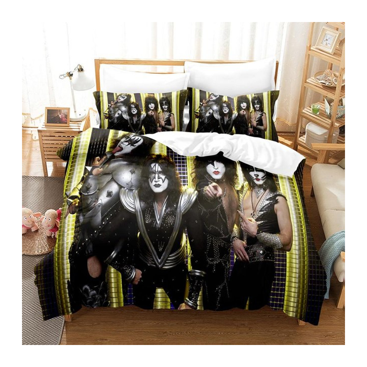 Kiss Rock Band Musik 3D Bettwäsche Set aus Polyester mit Kissenbezügen und Bettdecke Abdeckung B/H: 200 x 200 cm - Bild 1