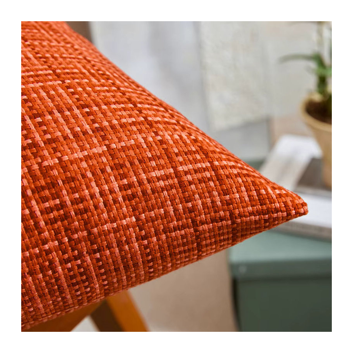 Kissenbezug aus Baumwolle und Leinen in Orange mit gewebter Struktur, wasserabweisend, ideal für Sofa und Wohnzimmer Dekoration im Nordic-Stil - Bild 3