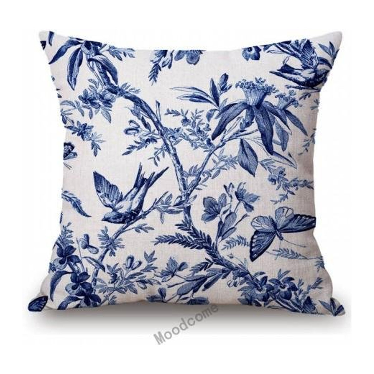Kissenbezug aus Baumwolle und Leinen mit Delfter Blau Toile De Jouy Muster in Marineblau, B/B: 18 x 18 cm - Bild 1