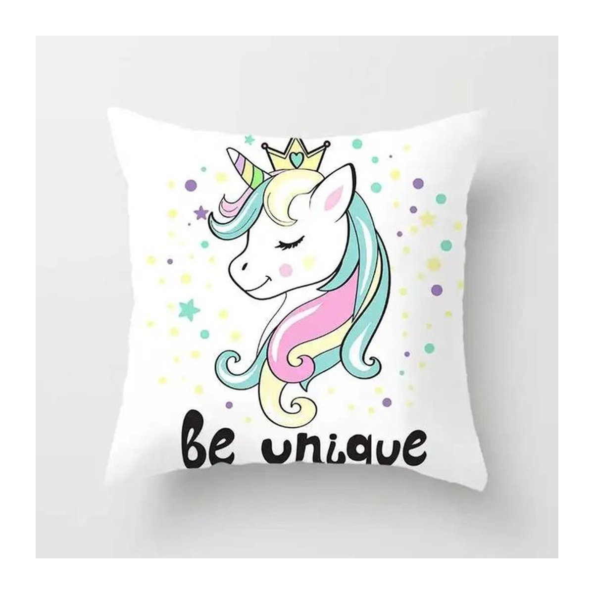 Kissenbezug mit Cartoon-Einhorn Design in Rosa von Shunika Chen, B/B/H: 18 x 18 x 18 cm - Bild 1