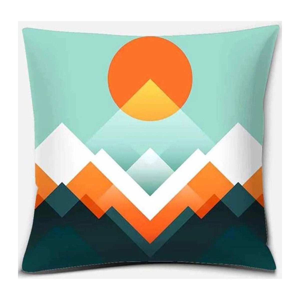 Kissenbezug mit geometrischem Berg- und bunten Vogelmuster für Sofa und Schlafzimmer, Peach Skin, B/B/H: 18 x 18 x 18 cm - Bild 1