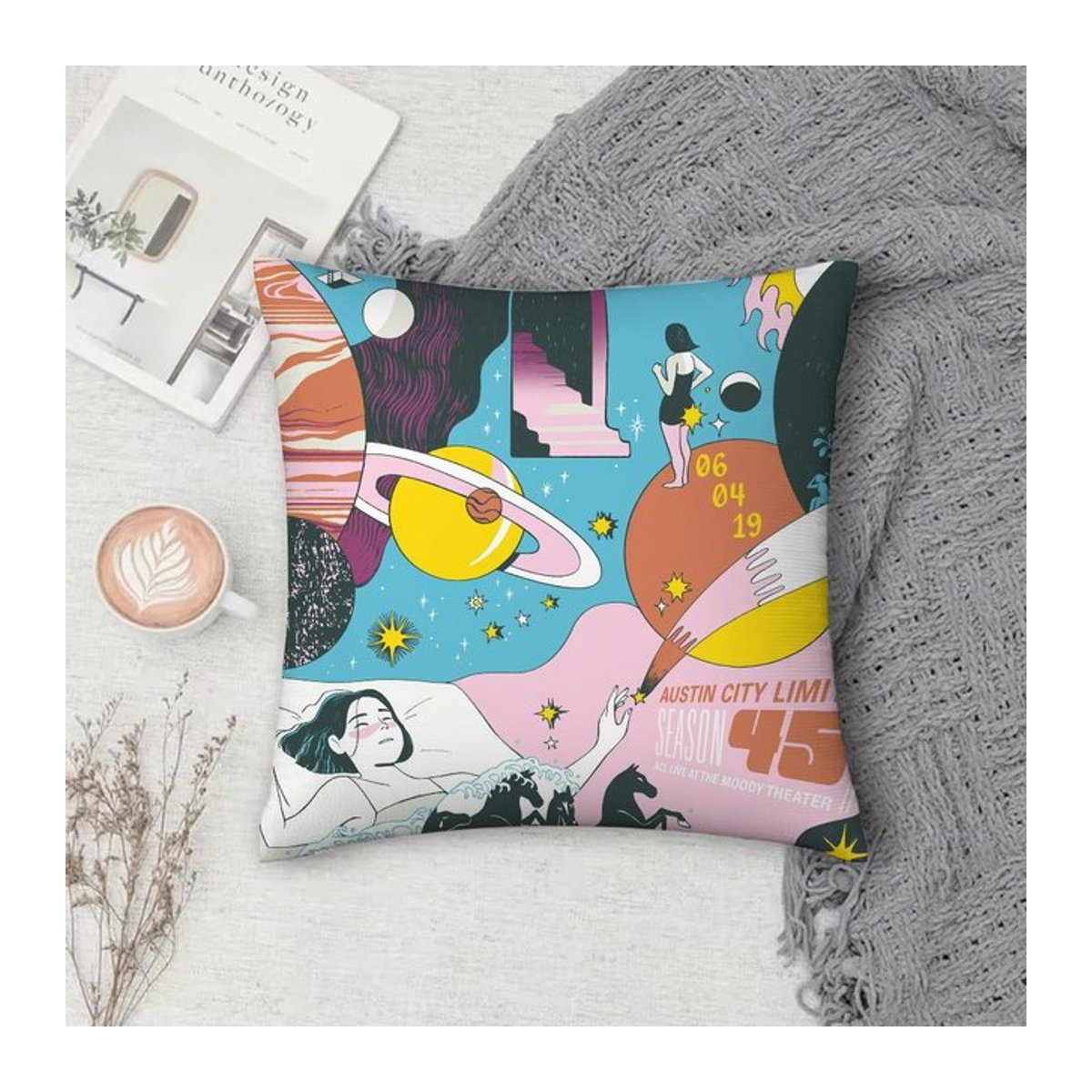 Kissenbezug mit Mitski Musik-Muster in Multicolor, quadratische Kissenhülle für Sofa und Dekoration, B/T/H: 18 x 18 x 18 cm - Bild 1