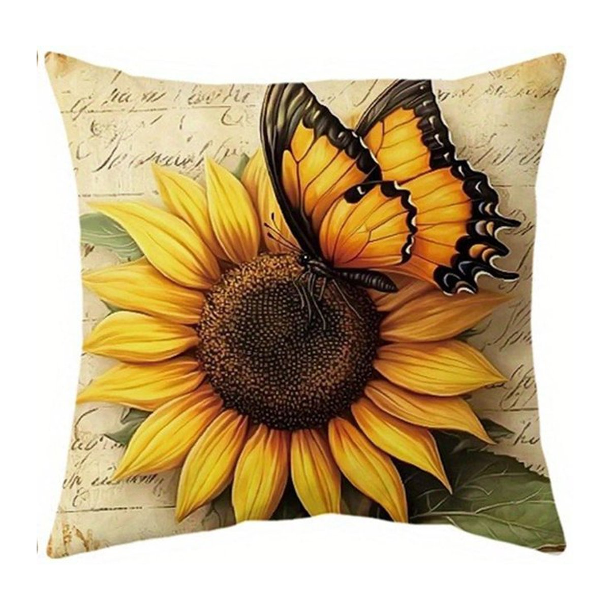 Kissenbezug mit Sonnenblumen und Schmetterlingen im Vintage-Stil für dein Wohnzimmer oder Schlafzimmer, Peach Skin Material, B/B/H: 18 x 18 x 18 cm - Bild 1