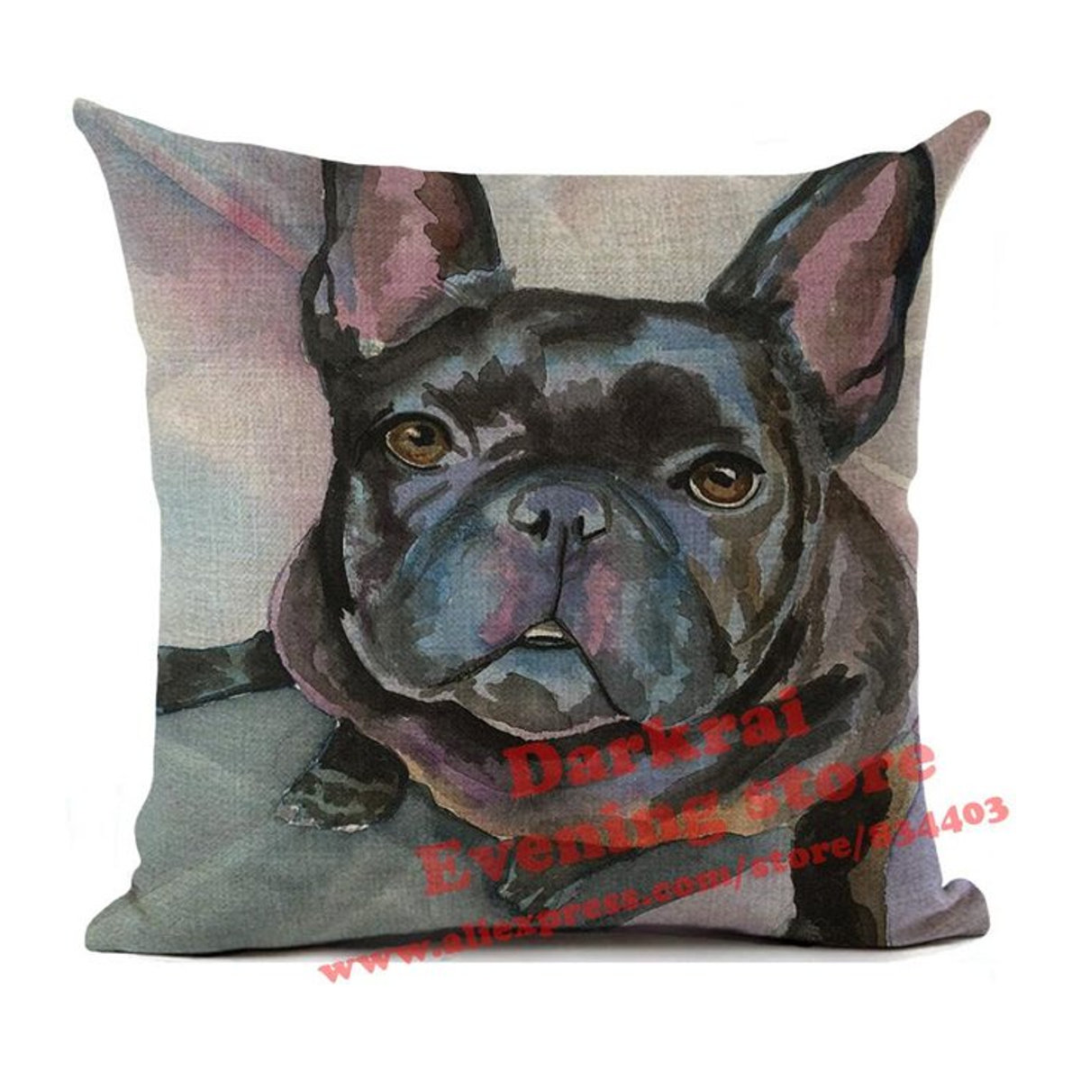 Kissenhülle mit Französische Bulldogge Print aus Leinen für deine Heimdekoration, B/B/H: 45 x 45 cm - Bild 1