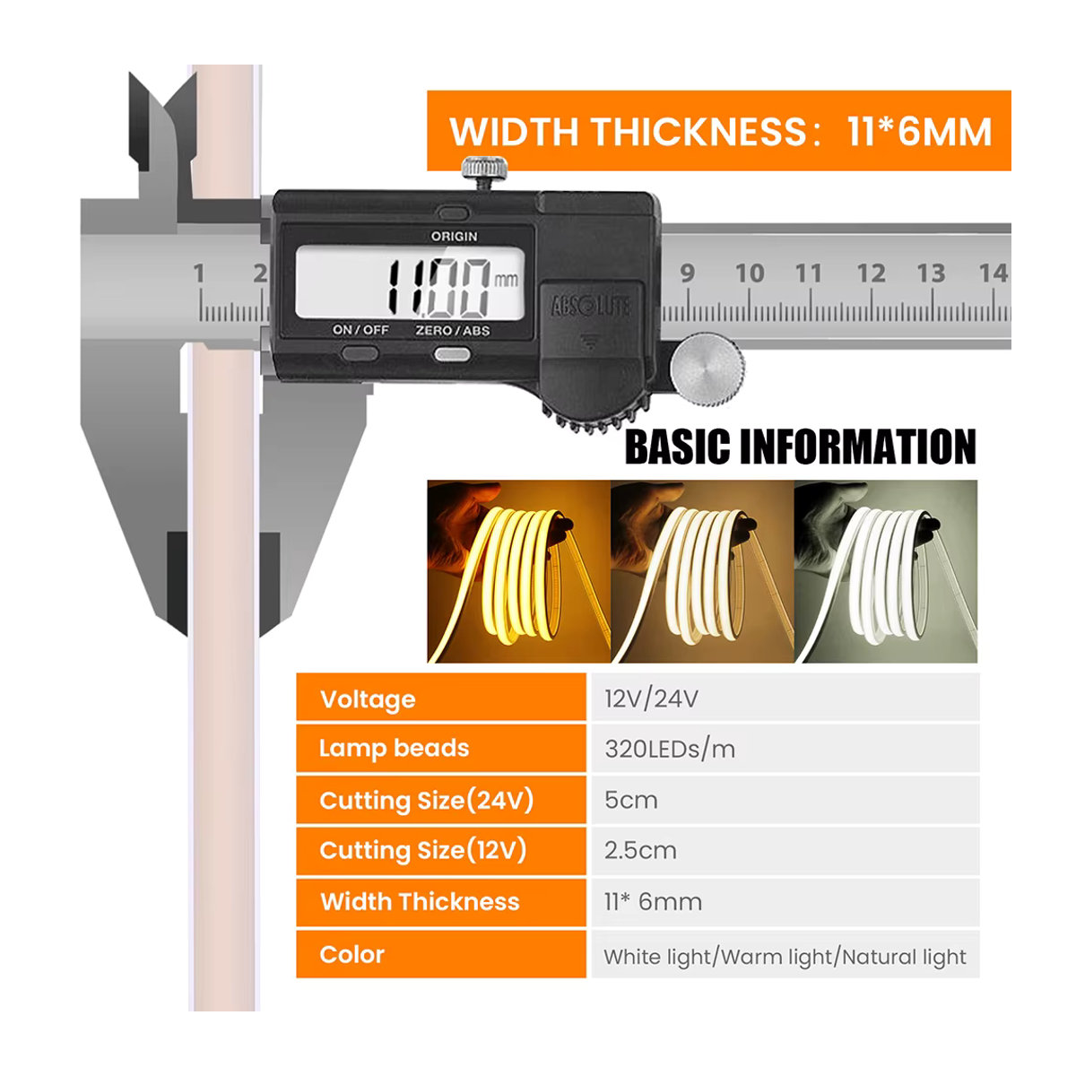 KISUFU COB LED Neon Streifen Licht IP68 Wasserdicht mit 320 LEDs pro Meter, wählbar in Weiß, Warmweiß oder Naturweiß, 12V/24V flexible Beleuchtung - Bild 2