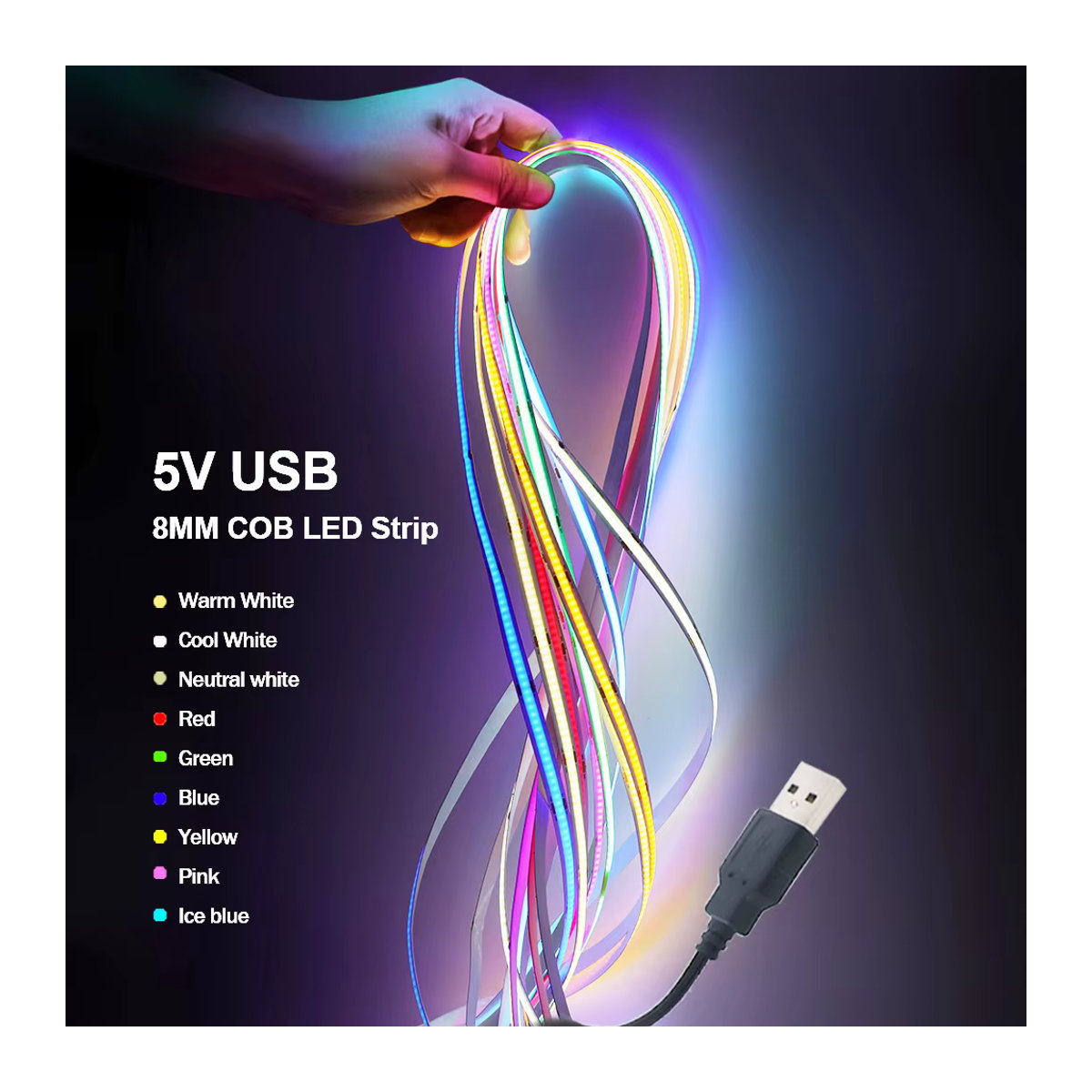KISUFU COB LED Streifen Weiß mit 320 LEDs als flexible USB 5V Nachtlampe zur TV Hintergrundbeleuchtung - Bild 2