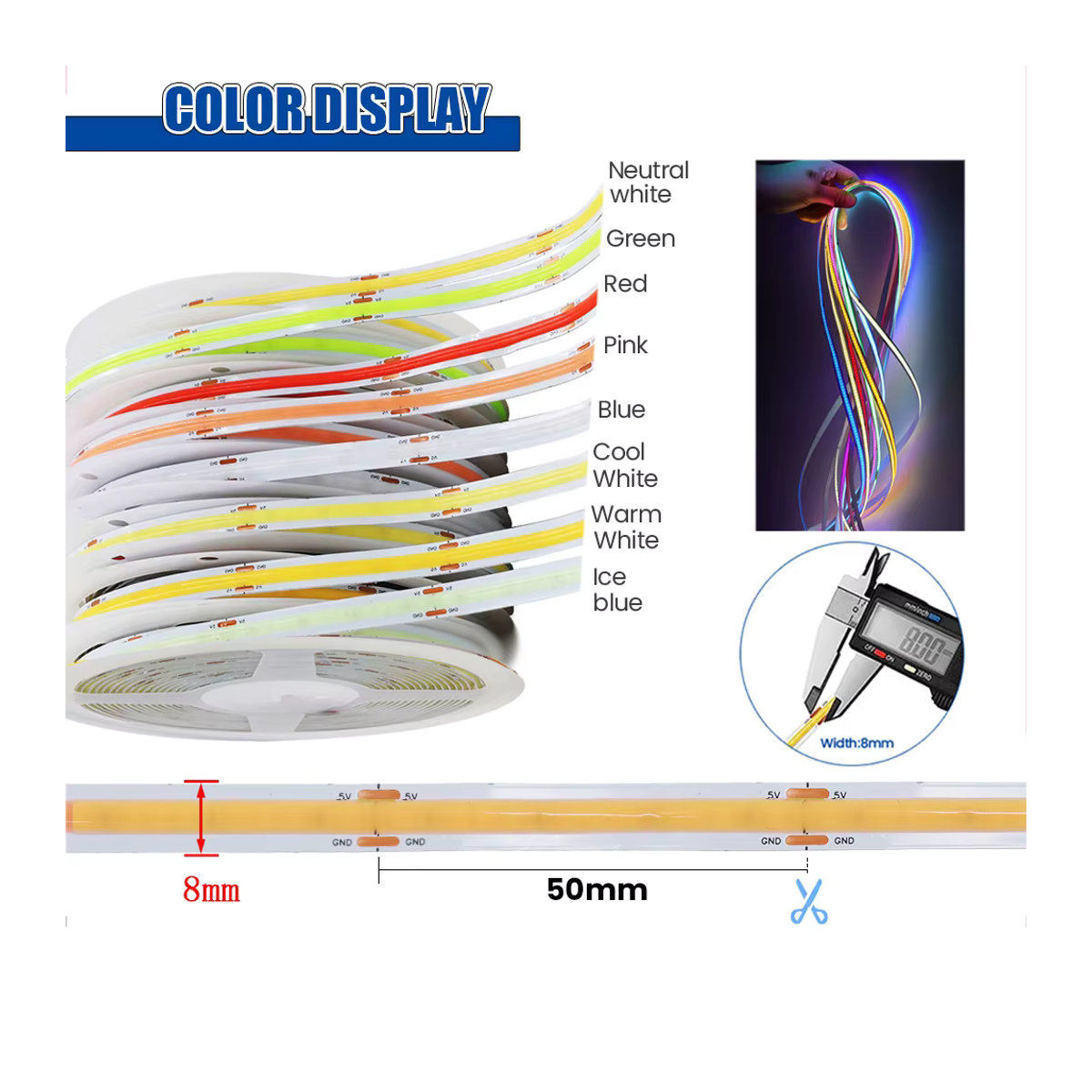 KISUFU COB LED Streifen Weiß mit 320 LEDs als flexible USB 5V Nachtlampe zur TV Hintergrundbeleuchtung - Bild 3