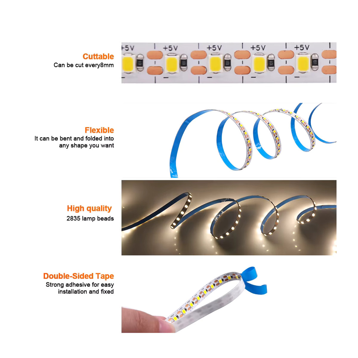 KISUFU USB LED Streifen mit SMD2835 integrierten LEDs in Warm White für TV und Zimmer Dekoration - Bild 4