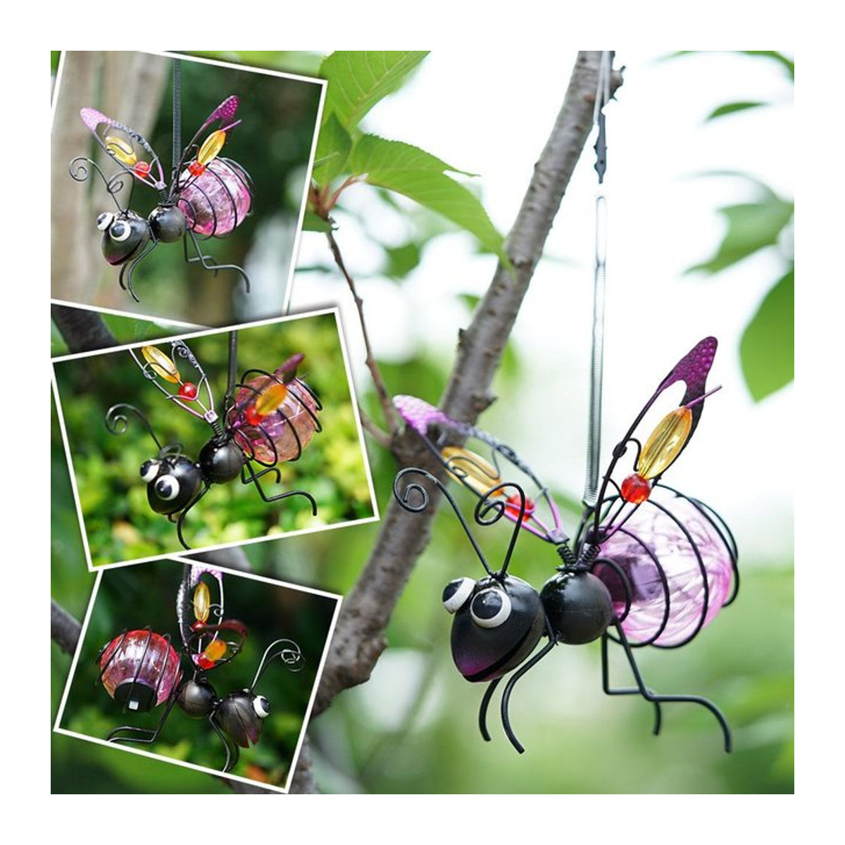 KITPIPI Insekten-Statue aus Metall mit LED-Lichterkette in Gold und Schwarz als wasserdichte Gartenverzierung für Hof und Zaun - Bild 1