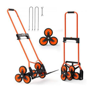 Klappbare Vevor Treppensackkarre mit 54 kg Tragkraft in Schwarz-Orange mit Teleskopgriff, 6 Rädern und 2 Spanngurten