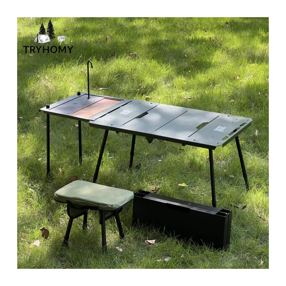 Klappbarer Campingtisch aus Aluminiumlegierung von tryhomy mit Aufbewahrungsregal und seitlichem Ofenregal - Bild 2