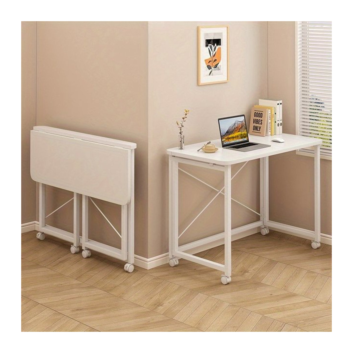 Klappbarer Schreibtisch von LIUSHADUOLA in Log Color für Schüler und Schlafzimmer, minimalistisches Design aus Metall, Breite: 40 cm - Bild 1
