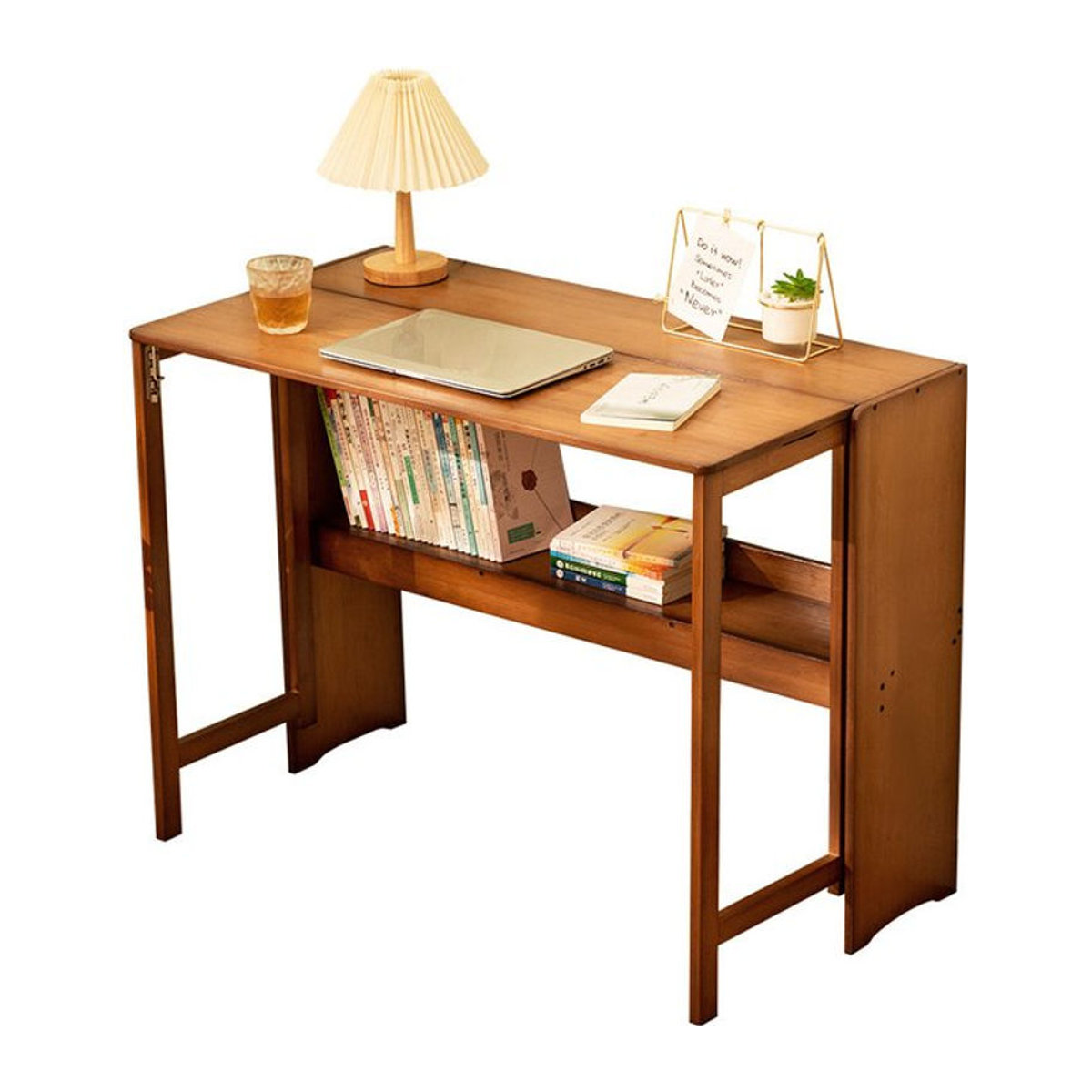 Klappbarer Schreibtisch von ZJMZYM in Braun im minimalistischen Holzdesign als kompakter Computertisch und Arbeitsplatz für Schlafzimmer oder Haushalt - Bild 1