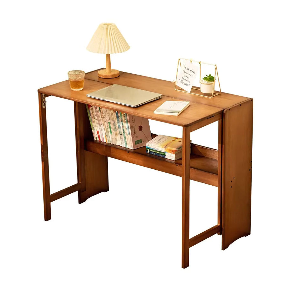 Klappbarer Schreibtisch von ZJMZYM in Braun im minimalistischen Holzdesign als kompakter Computertisch und Arbeitsplatz für Schlafzimmer oder Haushalt - Bild 6