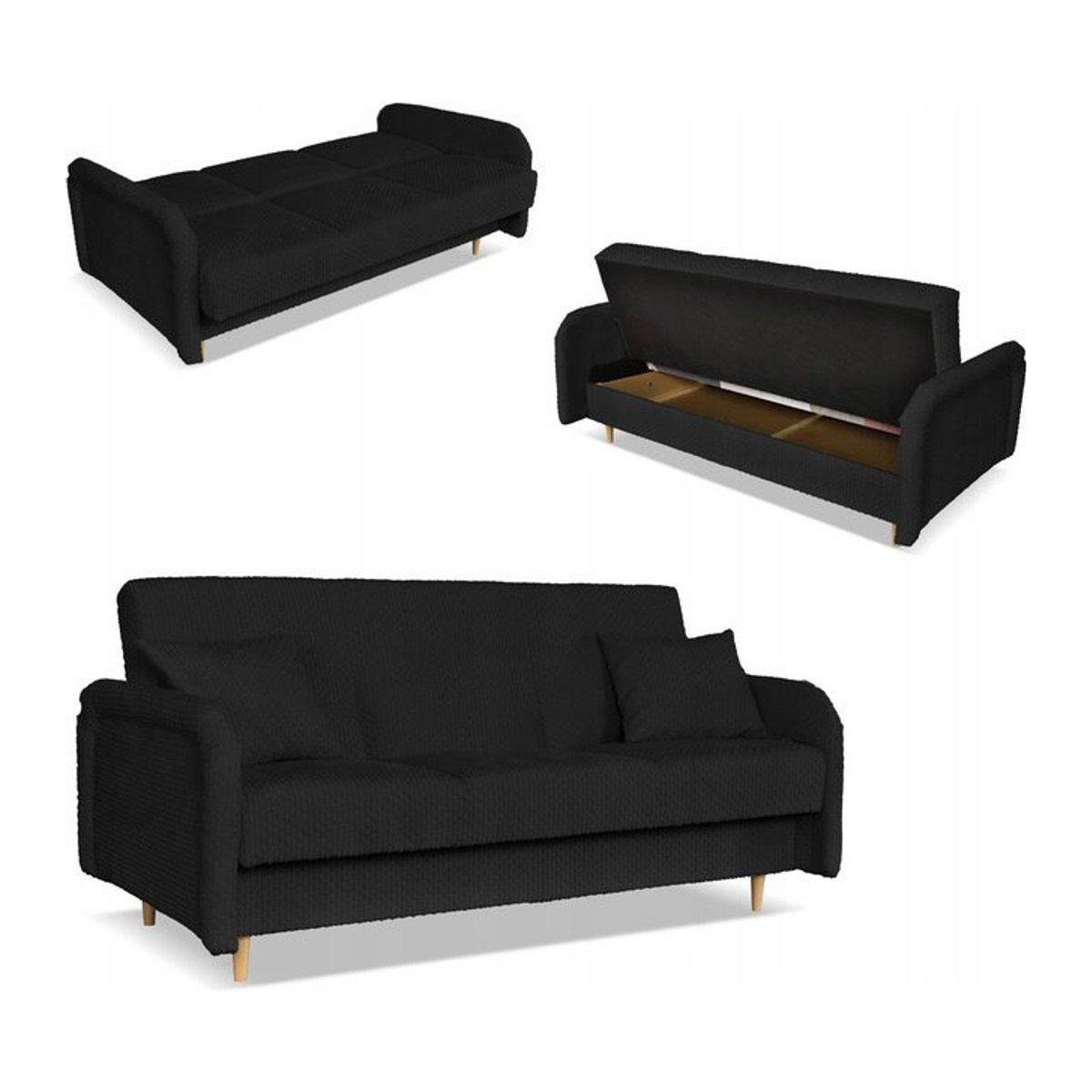 Klappsofa Merivo von Family Meble als Ausklappsofa mit Schlaffunktion und Behälter in Schwarz - Bild 1