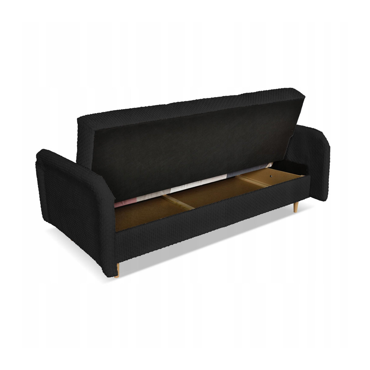 Klappsofa Merivo von Family Meble als Ausklappsofa mit Schlaffunktion und Behälter in Schwarz - Bild 3