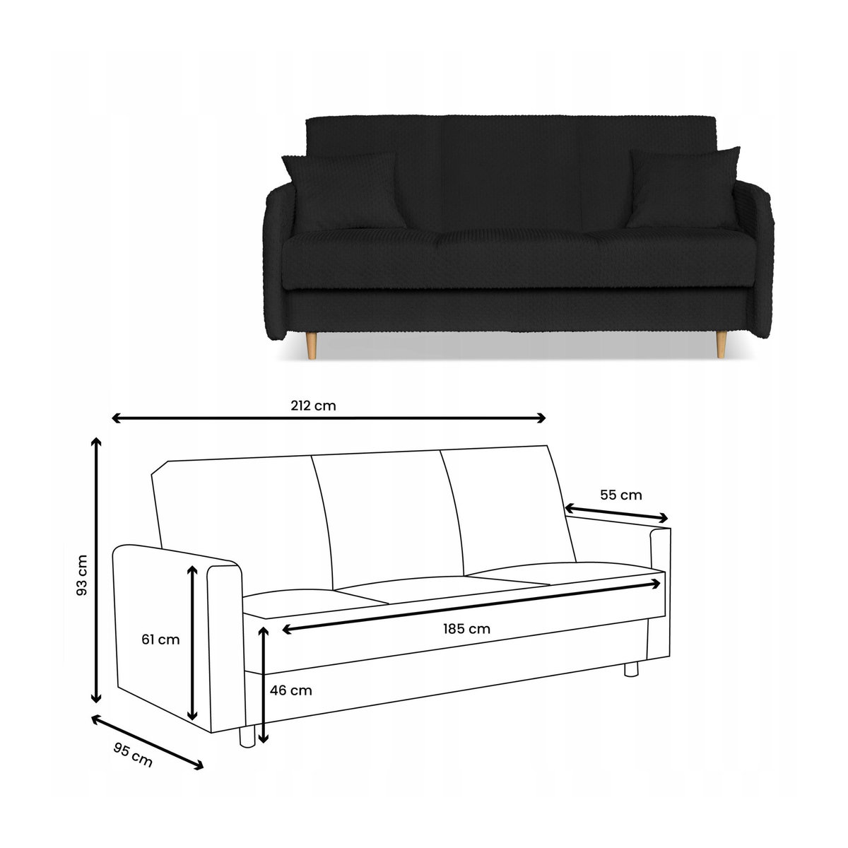 Klappsofa Merivo von Family Meble als Ausklappsofa mit Schlaffunktion und Behälter in Schwarz - Bild 5