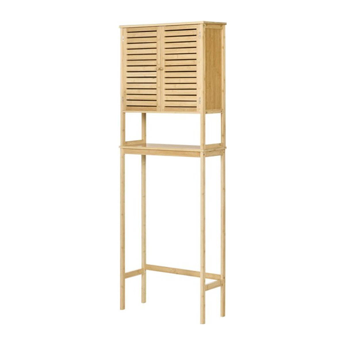 kleankin Badezimmerregal aus Bambus mit 2 Drehtüren und offenem Regal, Farbe: Natur, B/T/H: 60 x 23 x 173 cm - Bild 1