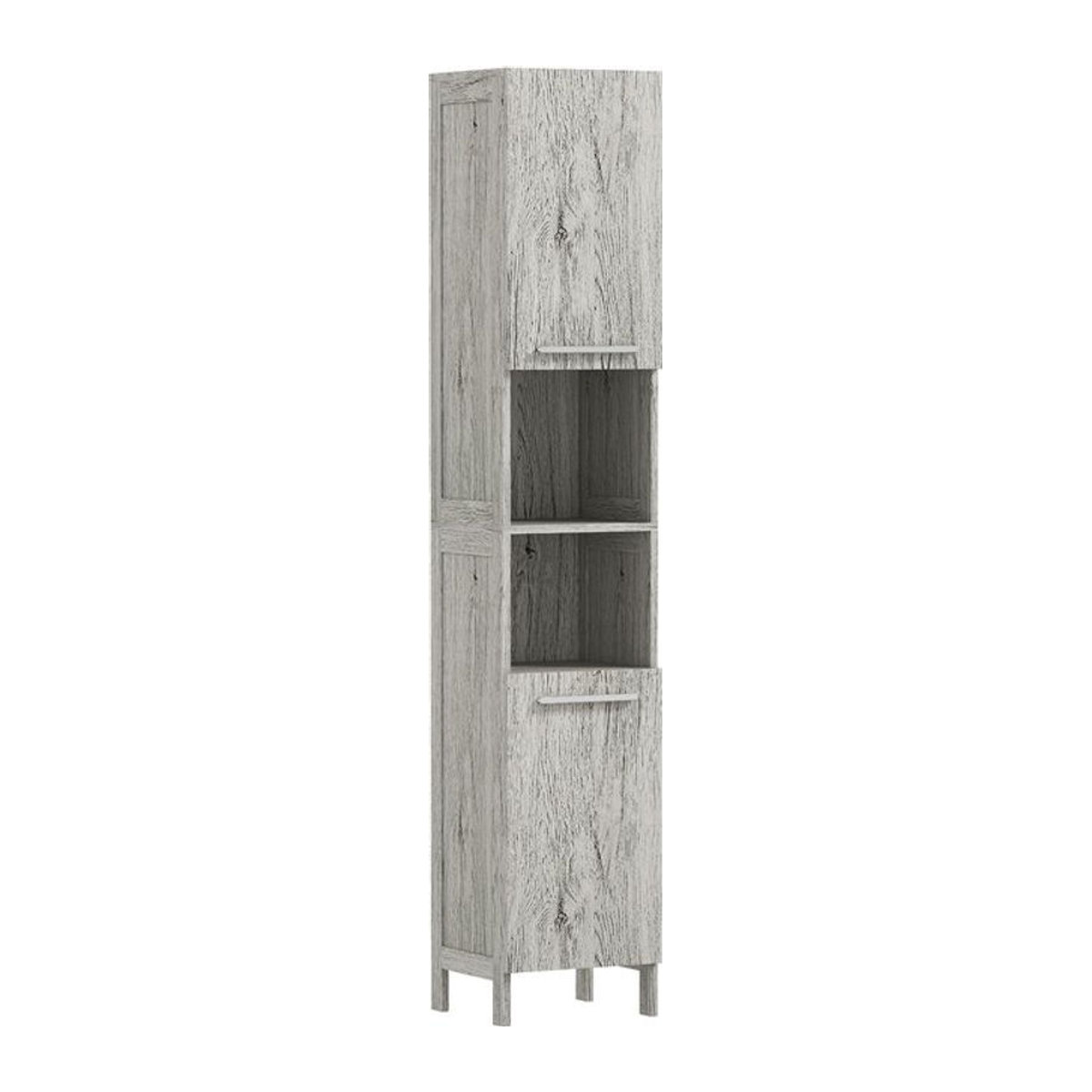 kleankin Badezimmerschrank Hochschrank mit Drehtüren und 2 offenen Regalfächern, Grau, B/T/H: 30 x 32 x 172,5 cm - Bild 1