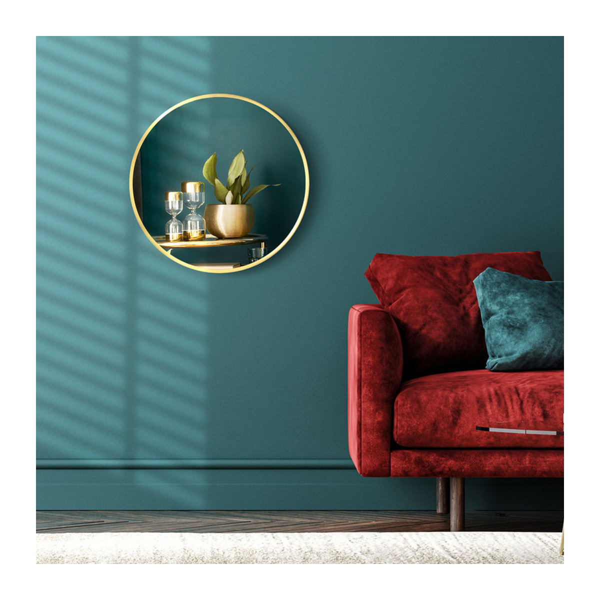 Kleankin LED Badspiegel Rund mit Memoryfunktion, IP44 Wandspiegel aus Gold Aluminium, Durchmesser: 50 cm - Bild 2