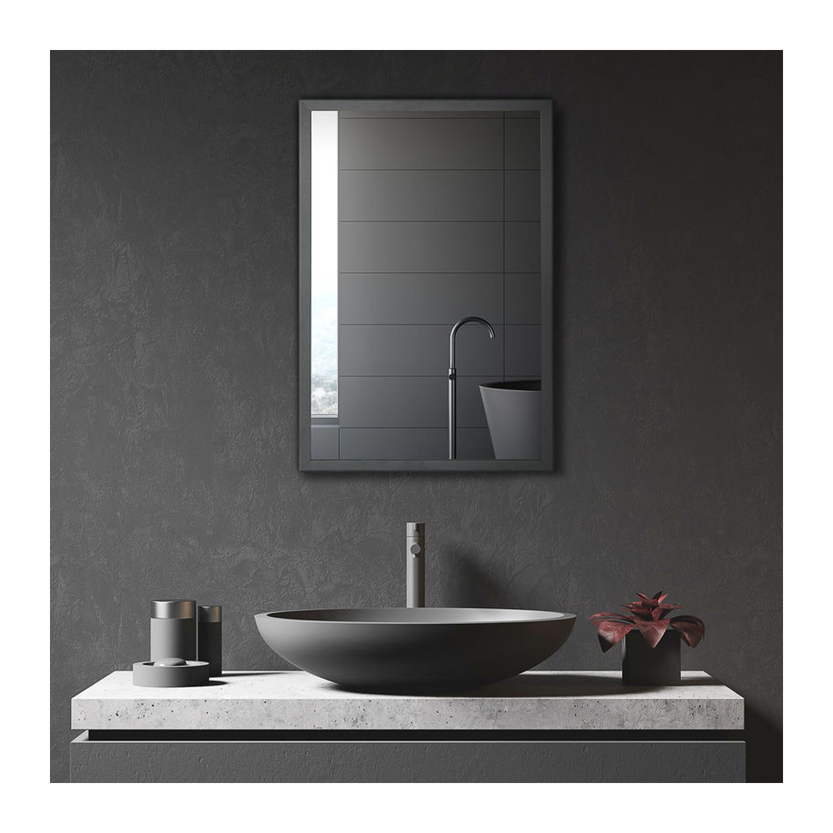 kleankin Spiegelschrank Schwarz als Badezimmerschrank und Medizinschrank mit 3 Etagen, B: 40 cm, T: 12 cm, H: 60 cm - Bild 1