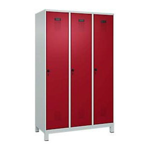 Kleiderspind C+P Evolo Plus mit 3 Abteilen, Drehtüren, B/T/H: 120 x 50 x 195 cm, lichtgrau/rubinrot