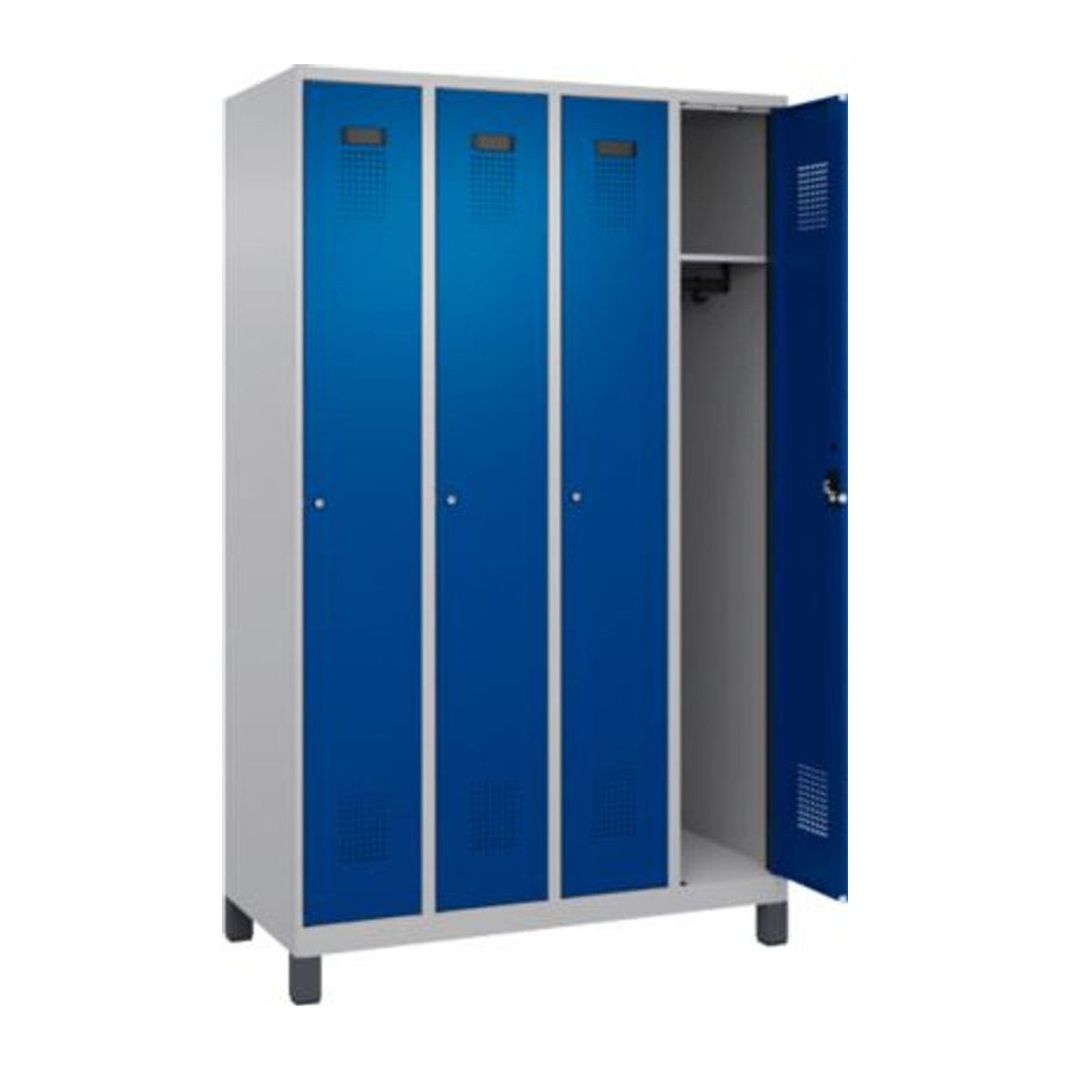 Kleiderspind C+P Evolo Plus mit 4 Abteilen, Weißaluminium/Enzianblau, B/T/H: 120 x 50 x 195 cm - Bild 3