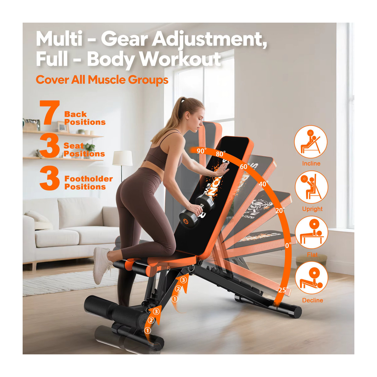 Klyzoom Multifunktionale 4-in-1 Hantelbank Schwarz, Klappbare Verstellbare Schräg- und Flachbank mit 400kg Belastbarkeit für dein Ganzkörper-Workout zu Hause - Bild 3